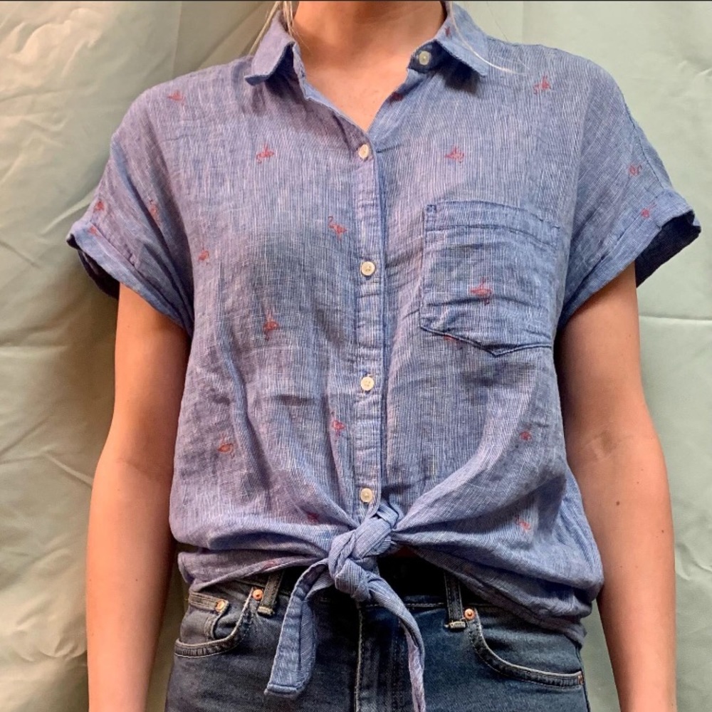 Tie front flamingo shirt